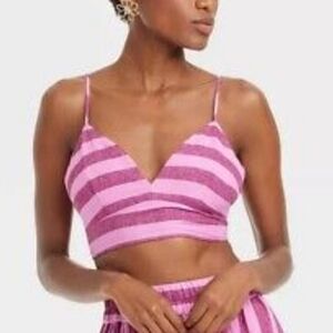 Linen Bralette Pink Striped Crop Top